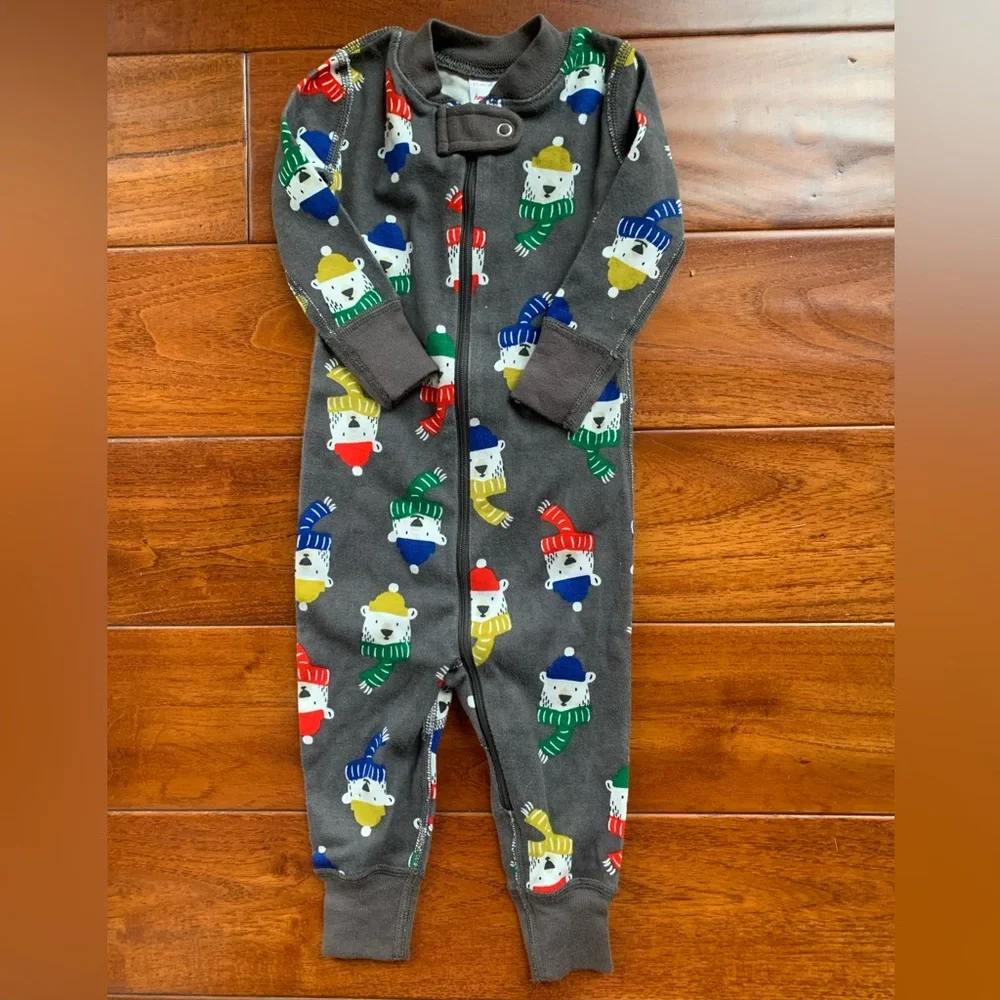 Hanna Andersson Long John Size 12-18m Full Zip Pajamas Grey Winter Bears Sleeper